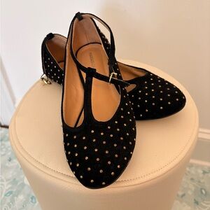 Marais USA Black Suede Studded T-Strap Flats Mary Jane Flats Size 8.5